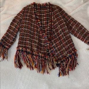 ZARA Colorful tweed cardigan with fringe detail